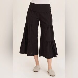 LINEN SIDE WIDE LEG TIER PALAZZO-BLACK - WEARABLES